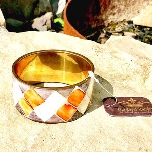New tags Brass Wide Bangle orange & cream